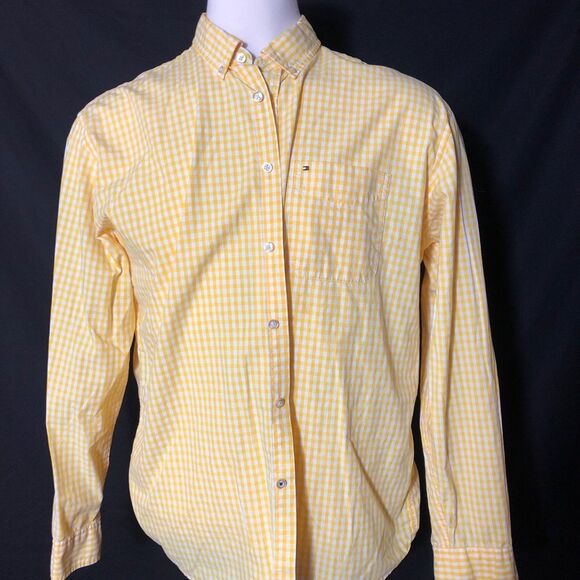 Tommy Hilfiger Men's XL Yellow Checkered Long Sleeve Button Down Collared Shirt - Picture 5 of 7
